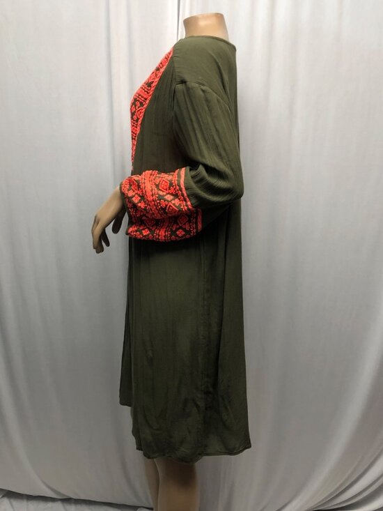 ANA Olive Green Embroidered Tunic Dress Womens Size XL Embroidered Tassel NEW - Picture 3 of 8